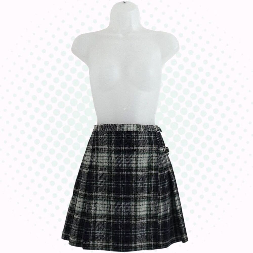 J.Crew Green & Navy Tartan Plaid Pleated Kilt-Style Mini Wrap Skirt Size 4